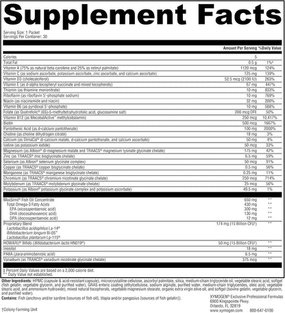XYMOGEN Foundation Essentials - Daily Supplement Packets for Overall Health - Fish Oil, Magnesium & Probiotics - Travel-Friendly - Gluten-Free & Non-GM - 30 Packets