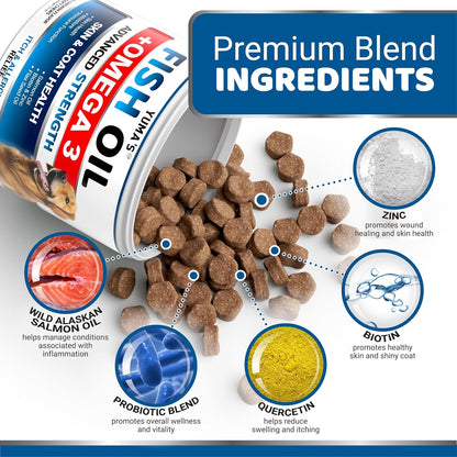 Omega 3 Fish Oil for Dogs - 170 Chews - Skin and Coat Supplement - Omega 3 for Dogs - Dry & Itchy Skin Relief Treatment - Allergy Support Dog Anti Shedding Treats - Salmon - EPA & DHA - Chicken Flavour