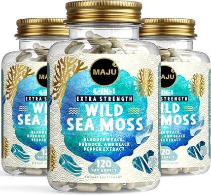 MAJU's Powerful Purple Sea Moss Capsules (60 ct) – Extra-Strength Purple Minerals, Wild Harvested Chondrus Crispus