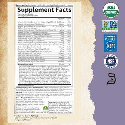 Garden of Life Prenatal Vitamins for Women, Organics Folate for Energy & Healthy Foetal Development, Non-constipating Iron, Vitamin C, B6, B12, D3, Non-GMO, Gluten-free, Vegan, 90 Day Supply