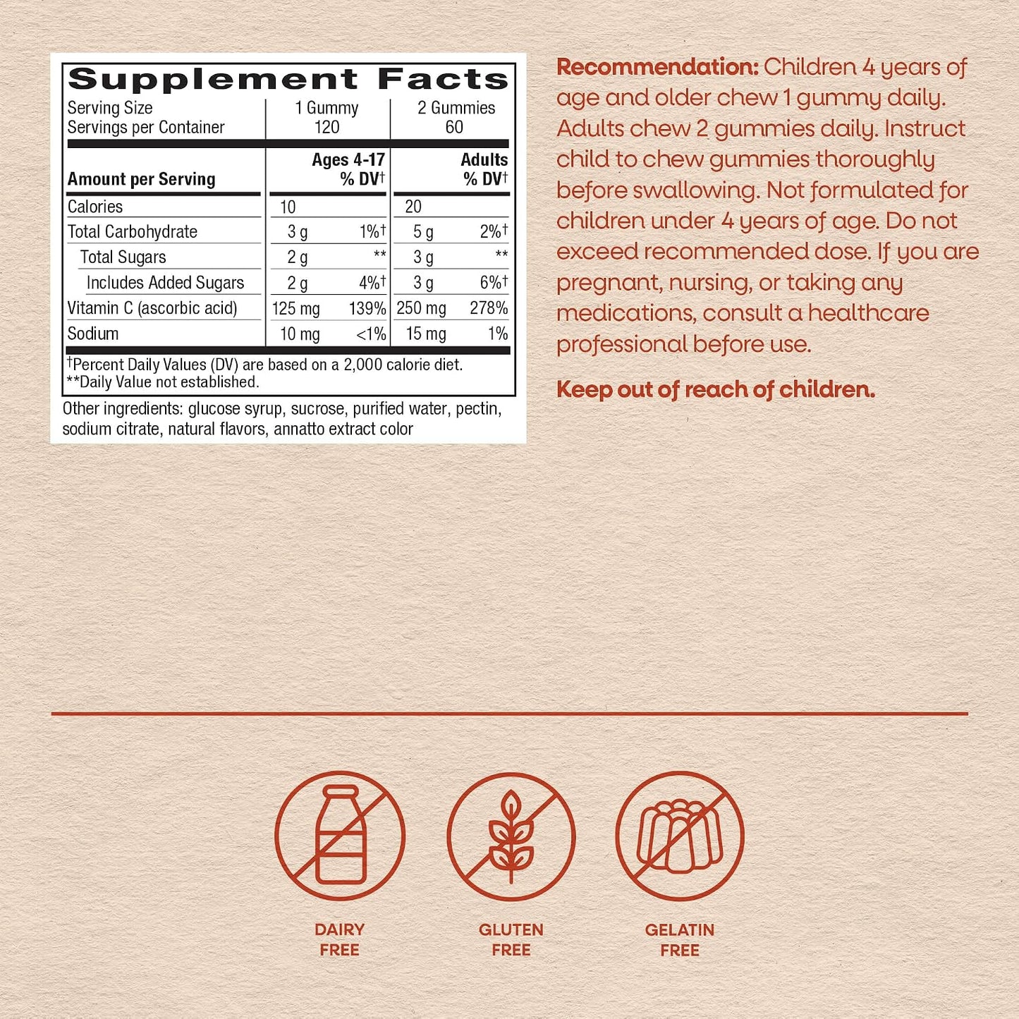 Nature's Way Vitamin C Gummies – 250 mg per Serving, High Potency Immune Support, Orange Flavoured, 120 Gummies - görsel 7