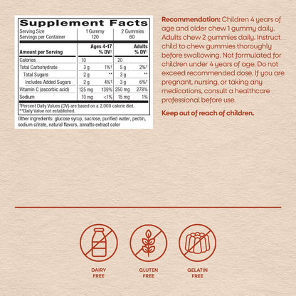 Nature's Way Vitamin C Gummies – 250 mg per Serving, High Potency Immune Support, Orange Flavoured, 120 Gummies