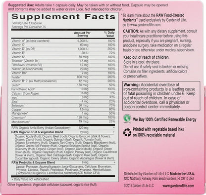Garden of Life Raw Vitamin Code One for Women Multivitamin – 75 Capsules