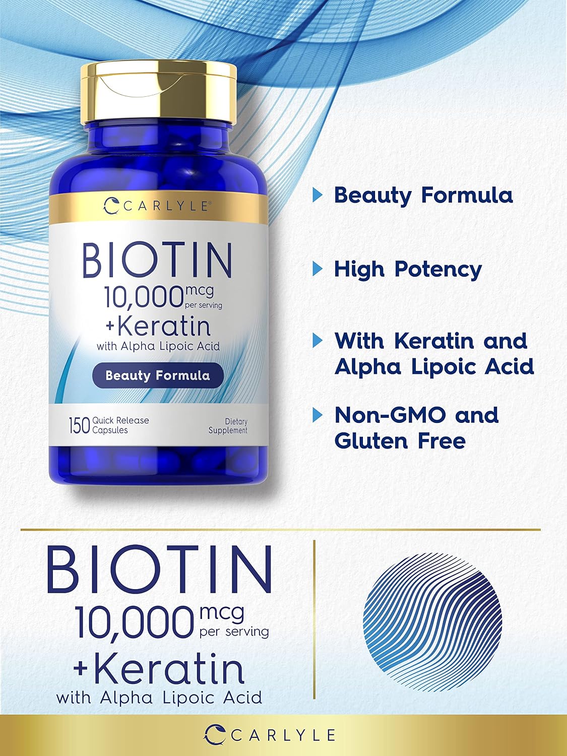 Carlyle Biotin 10,000µg with Keratin - 150 Capsules - görsel 3