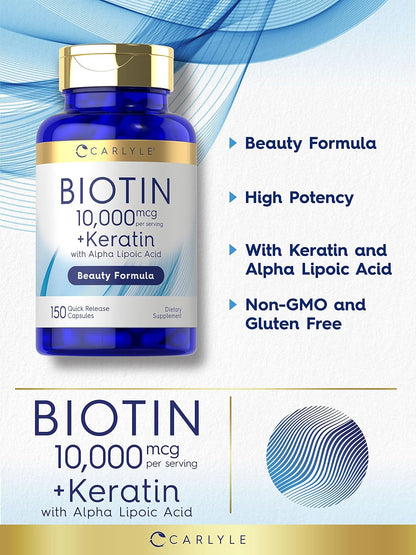 Carlyle Biotin 10,000µg with Keratin - 150 Capsules