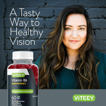 Viteey Vitamin B6 Gummies | Energy, Nerve & Mood Support - 100mg, Vegan, Gluten-free - 60 Gummies