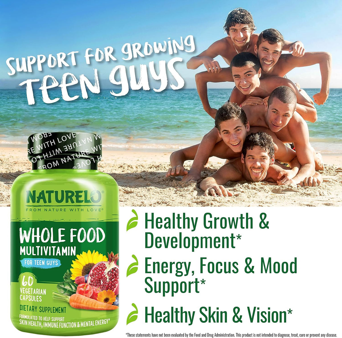 NATURELO Teen Multivitamin for Boys - Wholefood Supplement with Plant Extracts - Non-GM, Vegan - 60 Capsules (Pack of 2) – Image 5