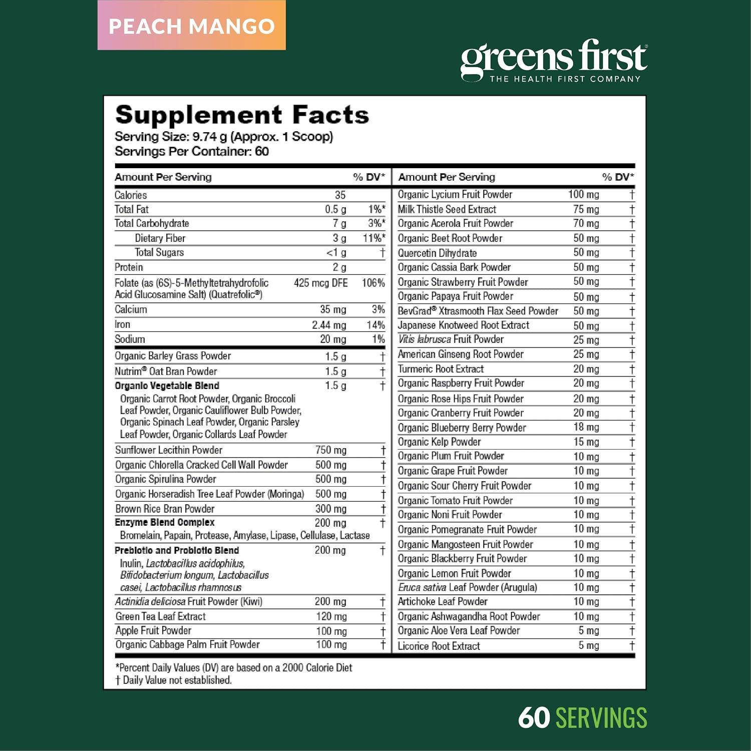 Greens First Original Greens Powder - Peach Mango, 60 Servings - görsel 9