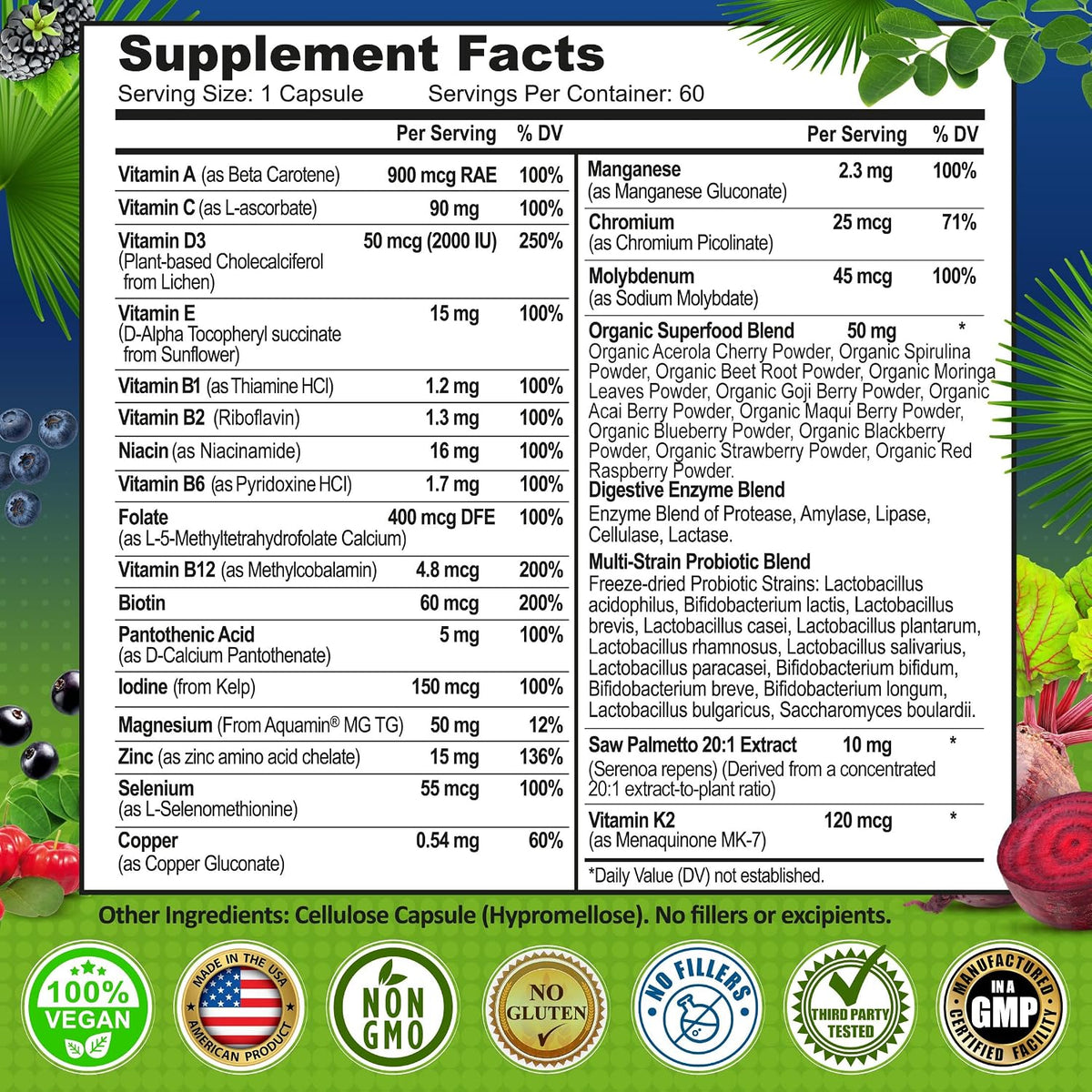 Men's Daily Multivitamin – Vegan Methylated with Saw Palmetto and Organic Superfoods - görsel 6