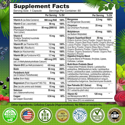 Men's Daily Multivitamin – Vegan Methylated with Saw Palmetto and Organic Superfoods