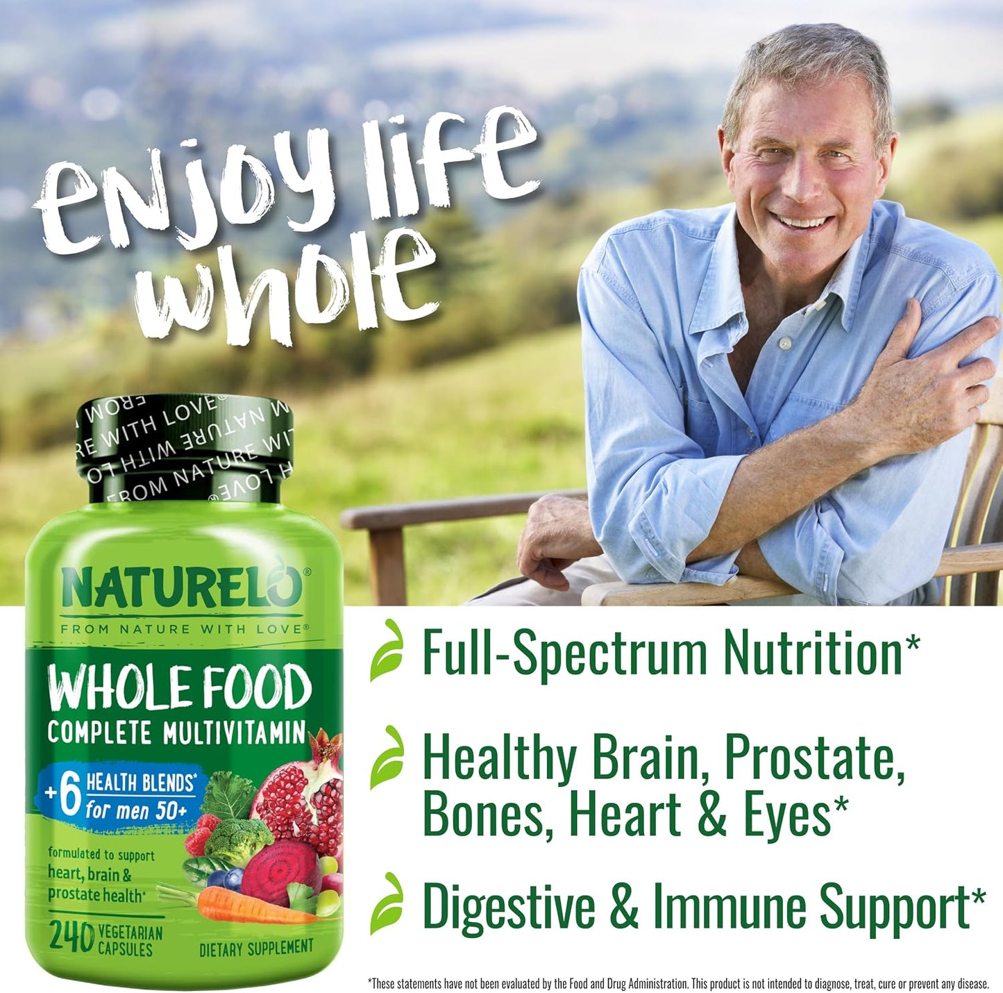 NATURELO Whole Food Multivitamin for Men 50+ | Vegan | 240 Capsules - görsel 4