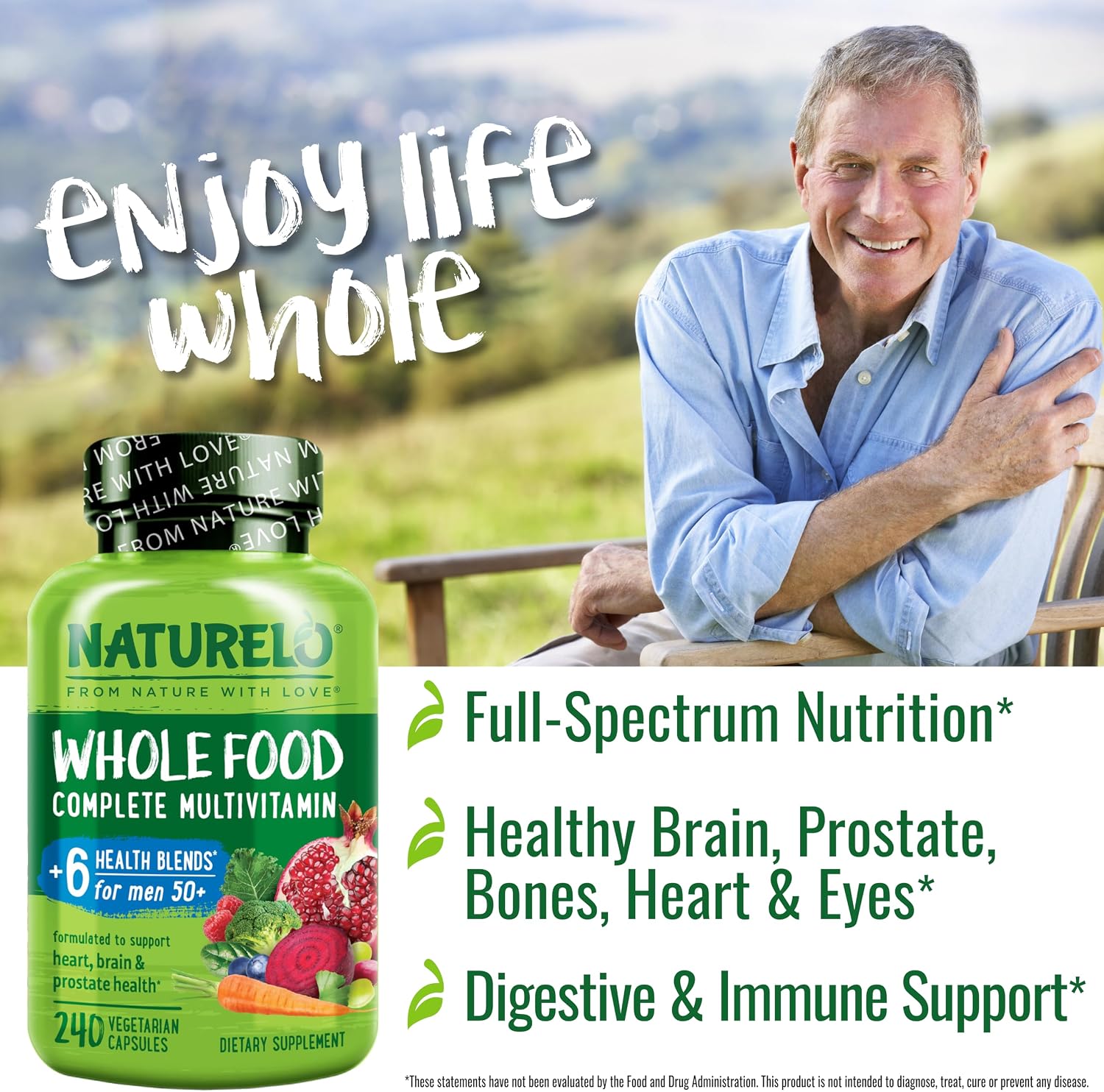 NATURELO Whole Food Multivitamin for Men 50+ | Vegan | 240 Capsules - görsel 4