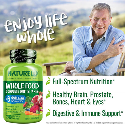 NATURELO Whole Food Multivitamin for Men 50+ | Vegan | 240 Capsules