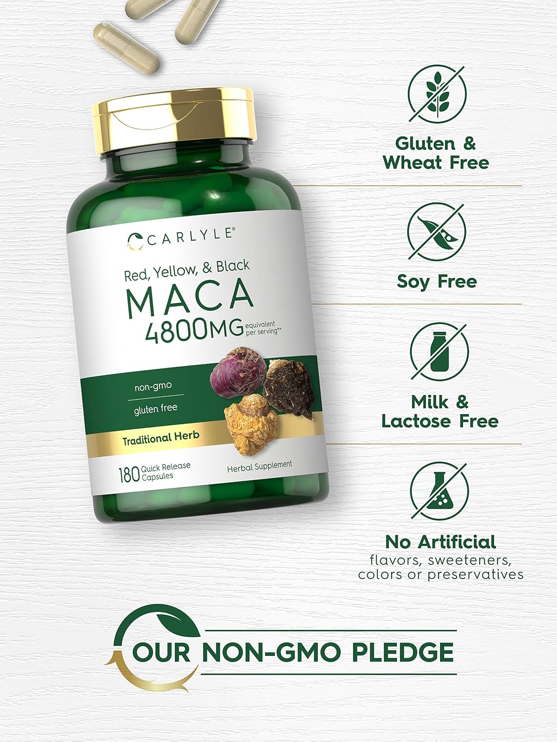 Carlyle Maca Root Capsules - 180 Capsules, High Potency Extract, Non-GMO & Gluten-free Supplement - görsel 4