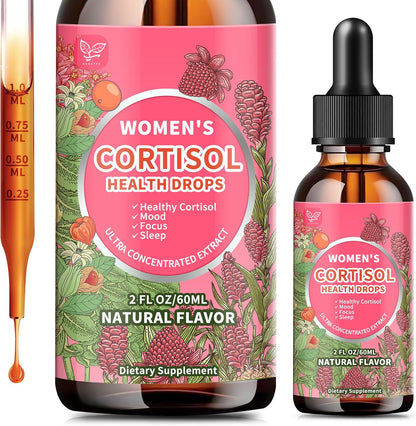 Hudetex Cortisol Supplements for Women Liquid Drops, Cortisol Manager with Ashwagandha, L-theanine, Phosphatidylserine, Rhodiola Rosea for Mood Support, Adrenal Balance, Sleep, Vegan, Natural Flavour, 60 ml