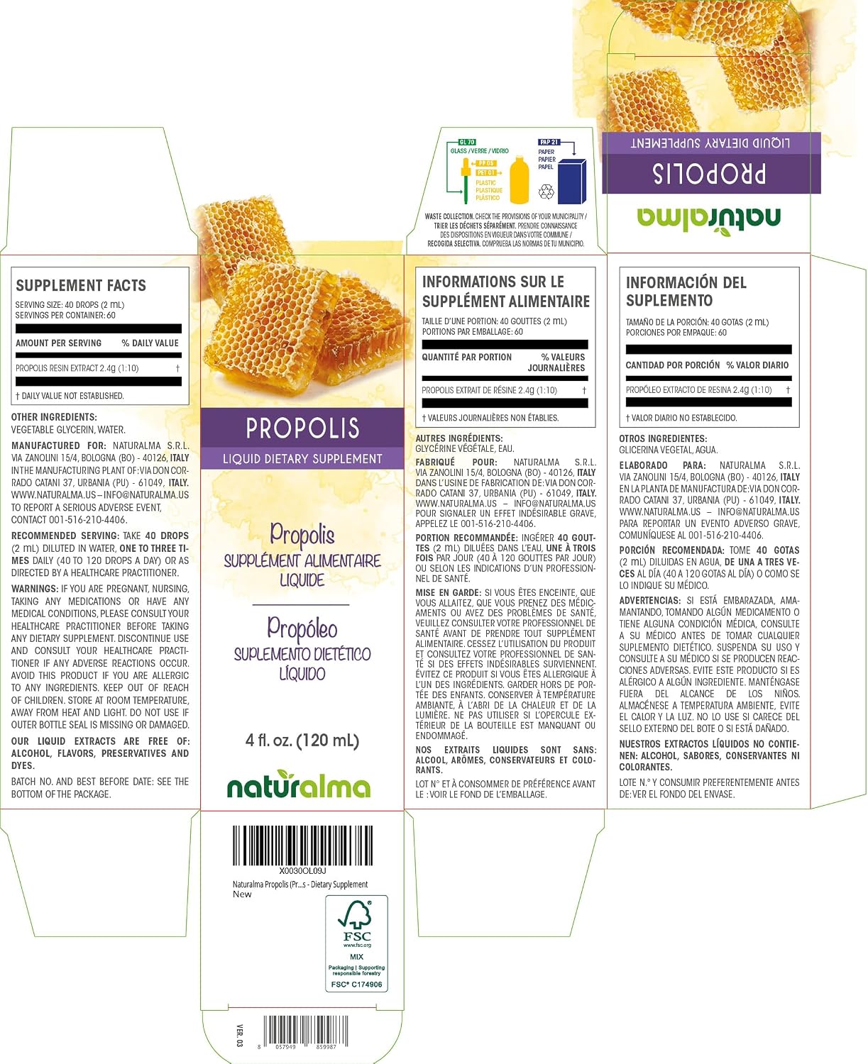 Naturalma Propolis (Propolis) Resin Alcohol-Free Tincture - 120 ml Liquid Extract in Drops - Dietary Supplement - görsel 2