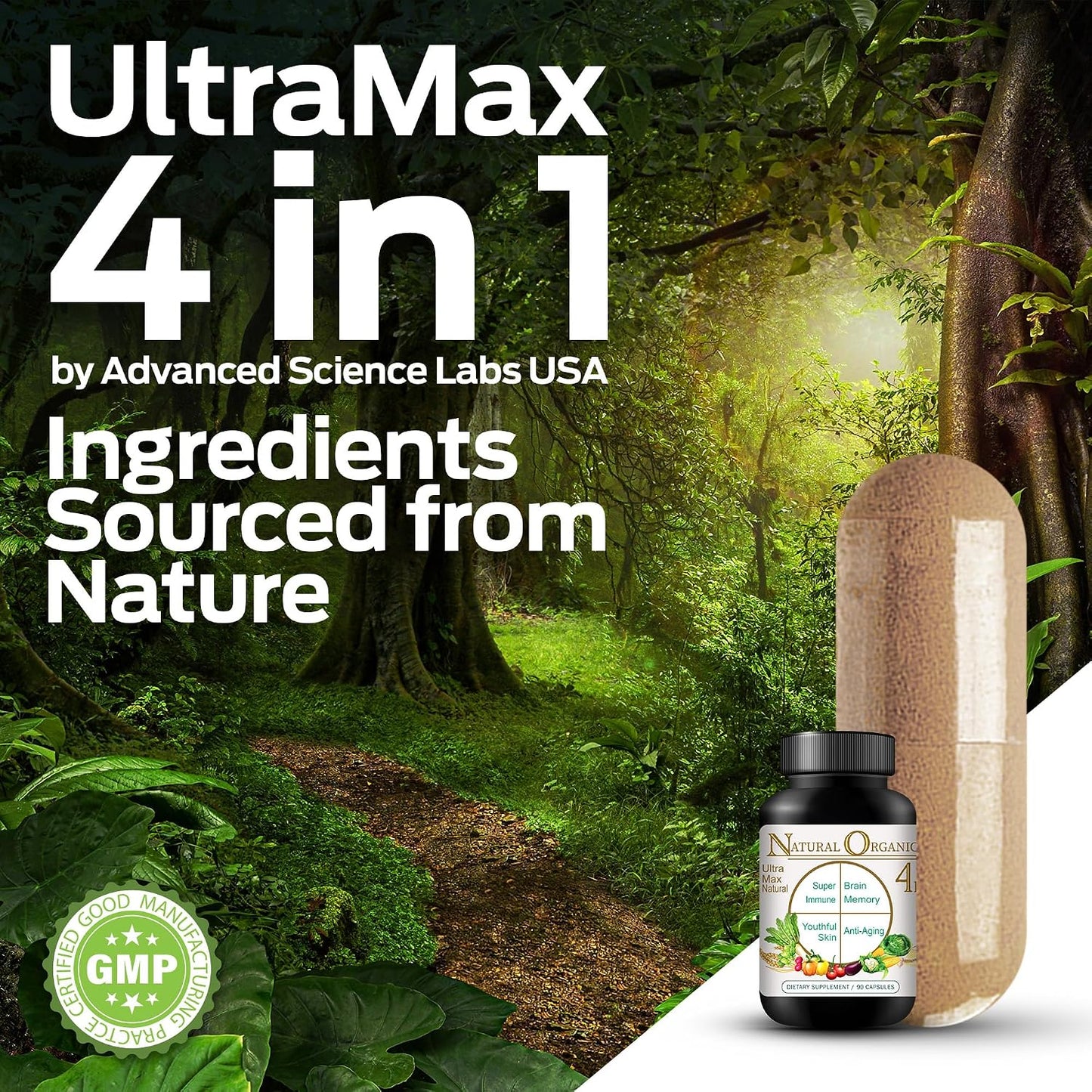 Ultra Max Natural Organic 4 in 1 Brain Supplements for Memory and Focus, Immune Support Anti-Ageing Dietary Supplements - görsel 3