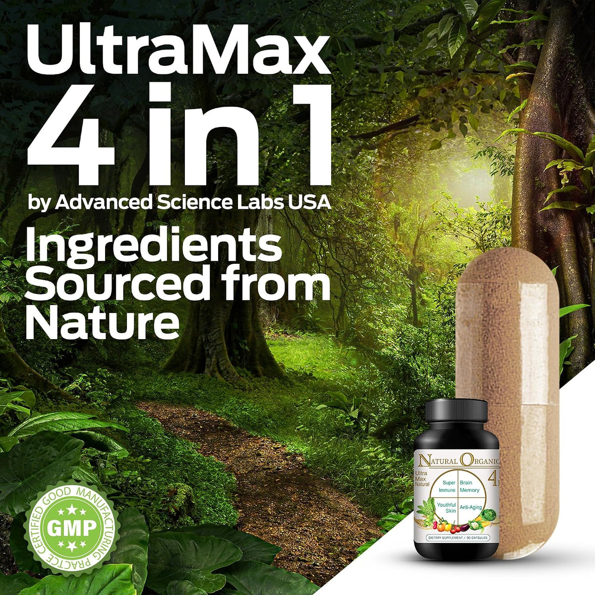 Ultra Max Natural Organic 4 in 1 Brain Supplements for Memory and Focus, Immune Support Anti-Ageing Dietary Supplements - görsel 3