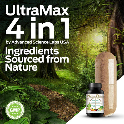 Ultra Max Natural Organic 4 in 1 Brain Supplements for Memory and Focus, Immune Support Anti-Ageing Dietary Supplements