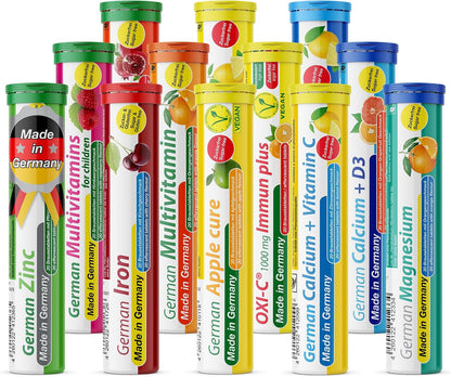 T&D German Vitamin & Minerals Effervescent Tablets - 100 Vegan/Vegetarian Tablets - Mixed Fruit Flavour
