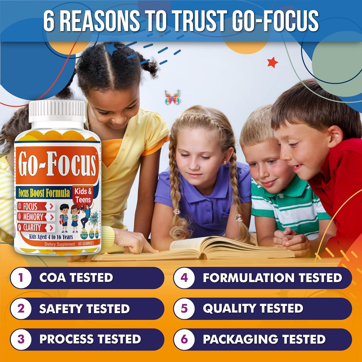 BrightKids Omega-3 & DHA Focus Gummies for Kids - Memory and Brain Health Supplement, Low Sugar, Natural Fruit Flavour, 60 Count - görsel 6