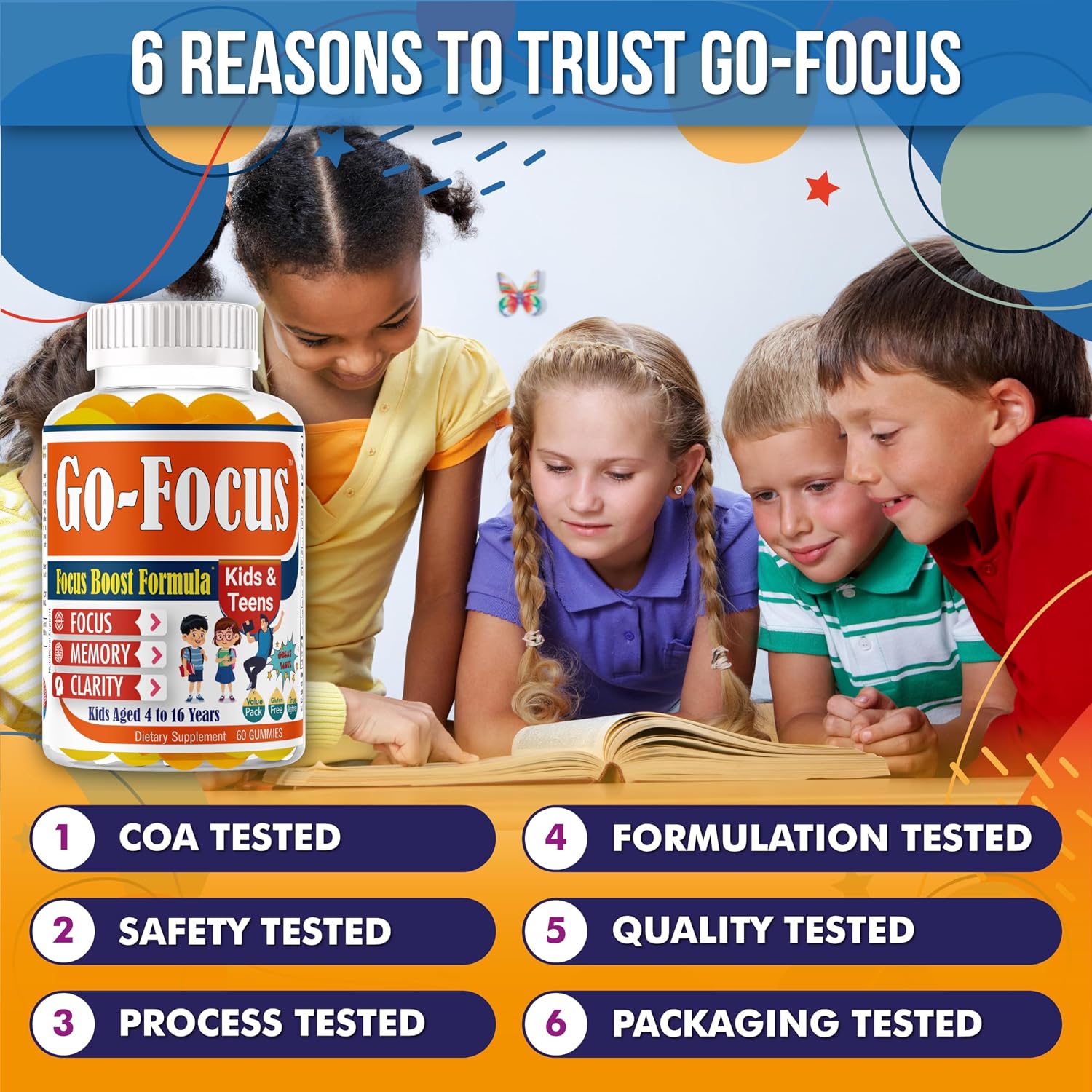 BrightKids Omega-3 & DHA Focus Gummies for Kids - Memory and Brain Health Supplement, Low Sugar, Natural Fruit Flavour, 60 Count - görsel 6