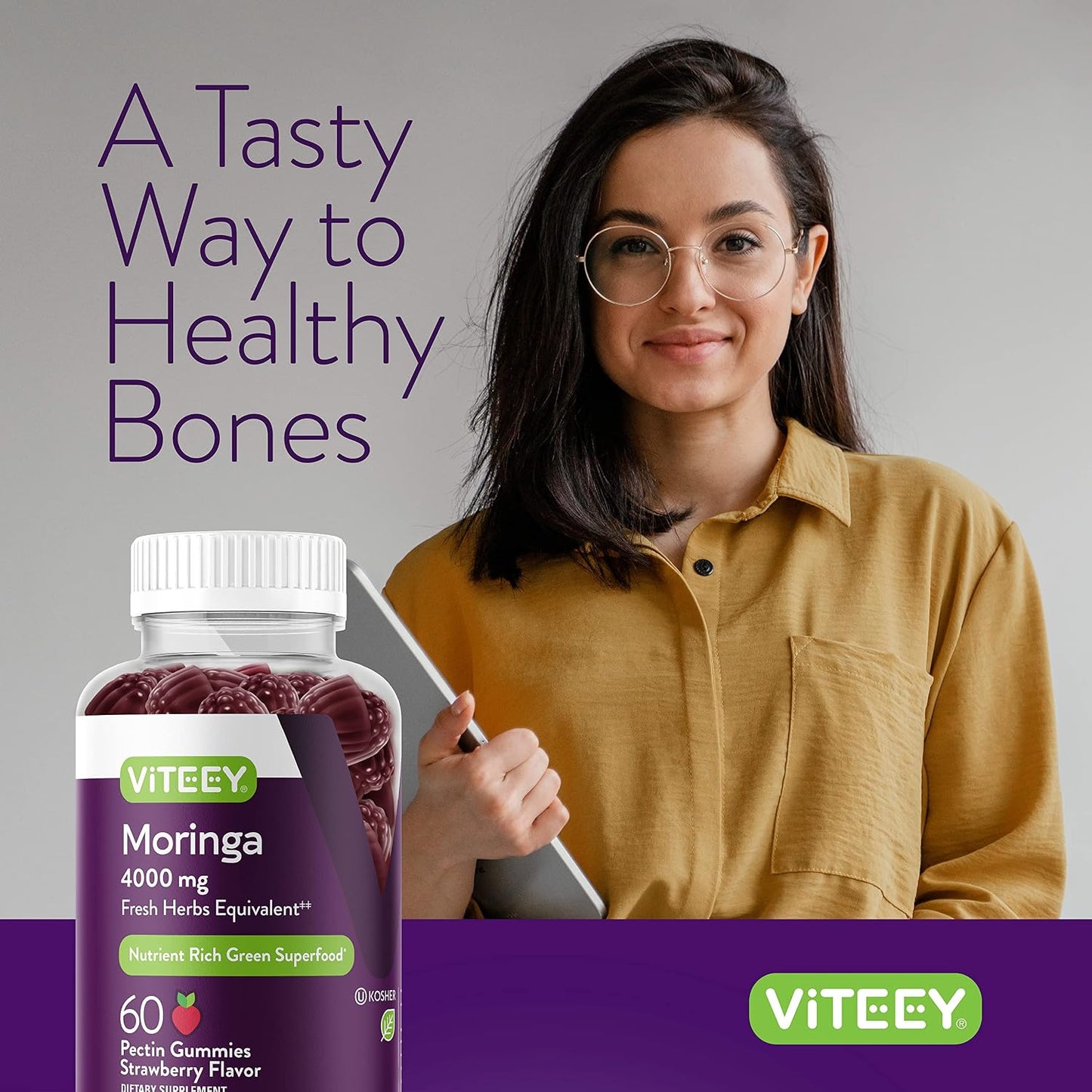 Viteey Moringa Gummies - 4000mg [from 400mg 10:1 Extract] - Strawberry Flavour - 60 Count - görsel 6