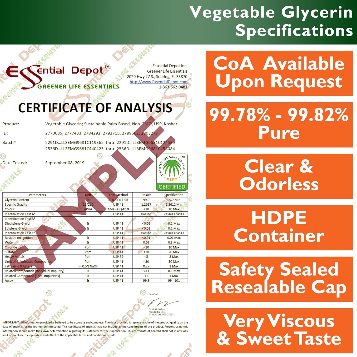 Vegetable Glycerin – 1 US Pint (473 ml) – RSPO Sustainable Palm, Non-GMO, Kosher, Pharmaceutical Grade - görsel 4