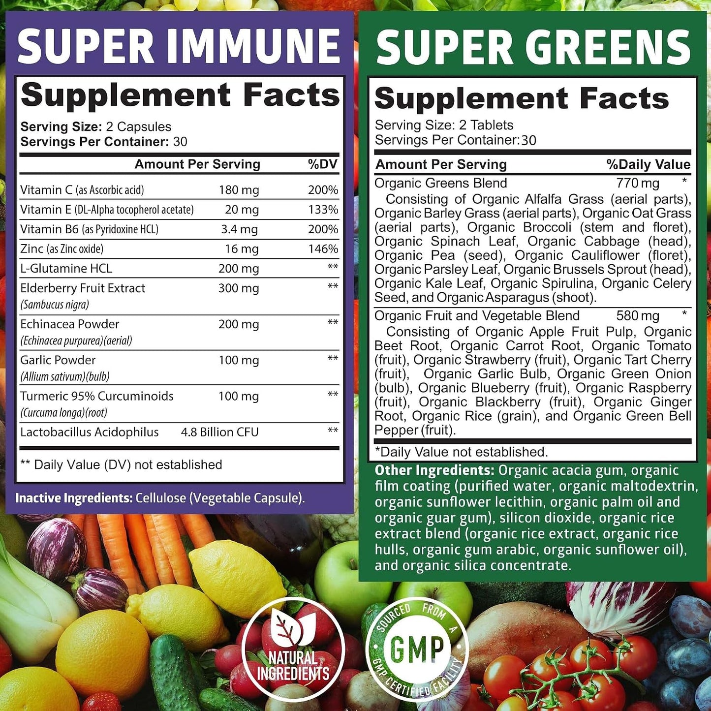 N1N Premium Organic Super Fruits & Veggies + Immune Support - 120 Capsules - görsel 2