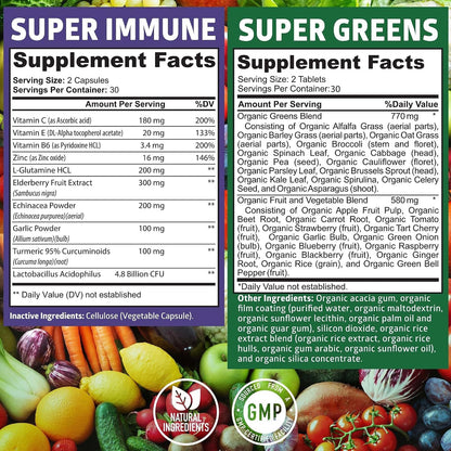 N1N Premium Organic Super Fruits & Veggies + Immune Support - 120 Capsules