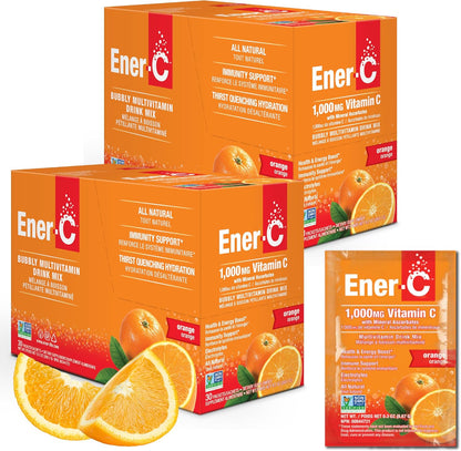 Ener-C Multivitamin Drink Mix, Immune Booster for Adults - Orange, 60 Count | Vitamin Packets for Water, Electrolytes Powder Packets, Vitamin Drink Mix, Hydration Liquid Mix