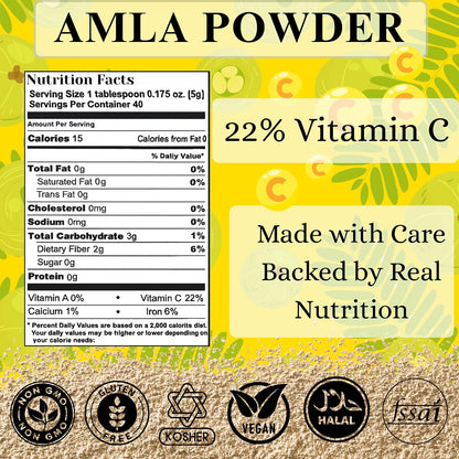 Basic Ayurveda Amla Powder - 100% Raw & Natural Indian Gooseberry for Hair, Skin & Immunity - 200g
