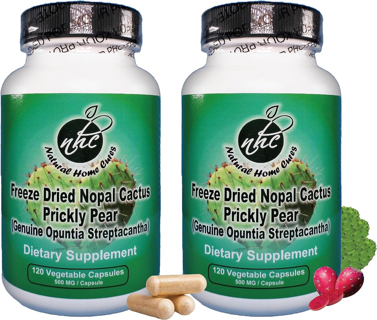Premium Freeze-Dried Nopal Cactus Capsules – Whole Prickly Pear Powder, 500 mg, 120 Vegan Capsules (Pack of 2) - görsel 1