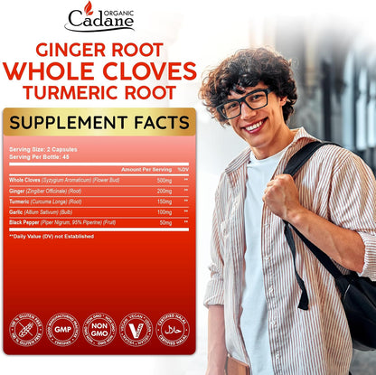 Cadane 5in1 Whole Cloves Herbal Blend – Digestive & Immune Support – Non-GMO, Vegan – 90 Capsules