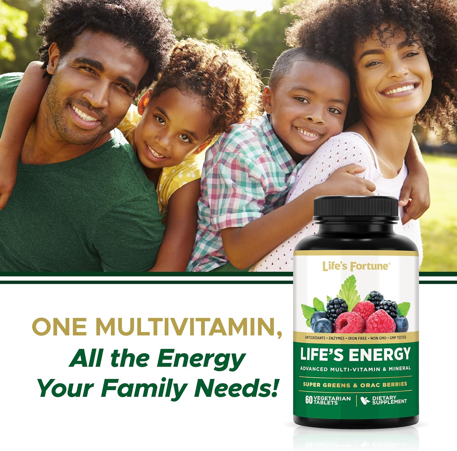 Life's Energy Advanced Daily Multivitamin with Super Greens – Iron Free, Vegetarian, 60 Tablets - görsel 5