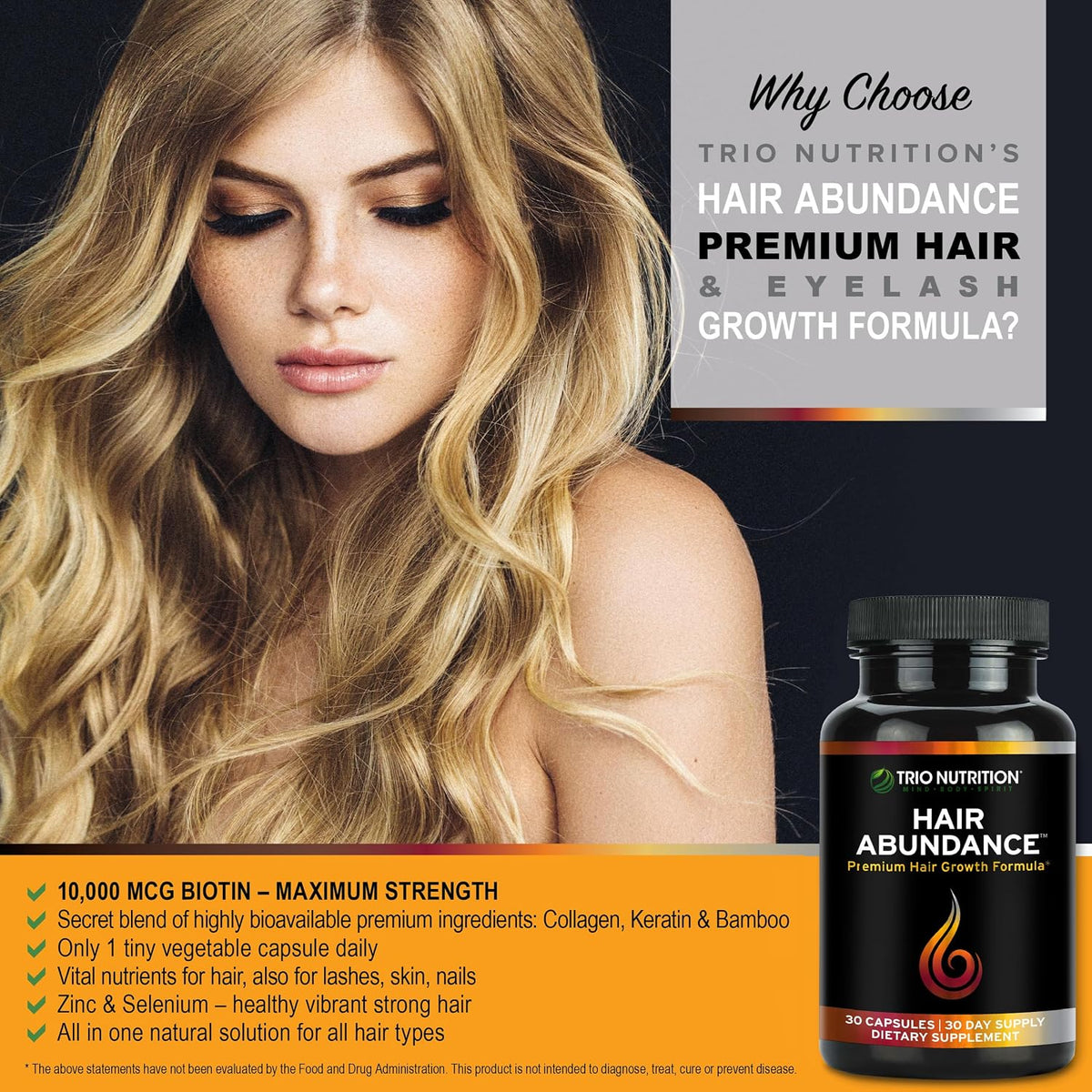 TRIO NUTRITION Hair Abundance - Biotin – Collagen: A vital structural protein that supports skin elasticity and – Image 2