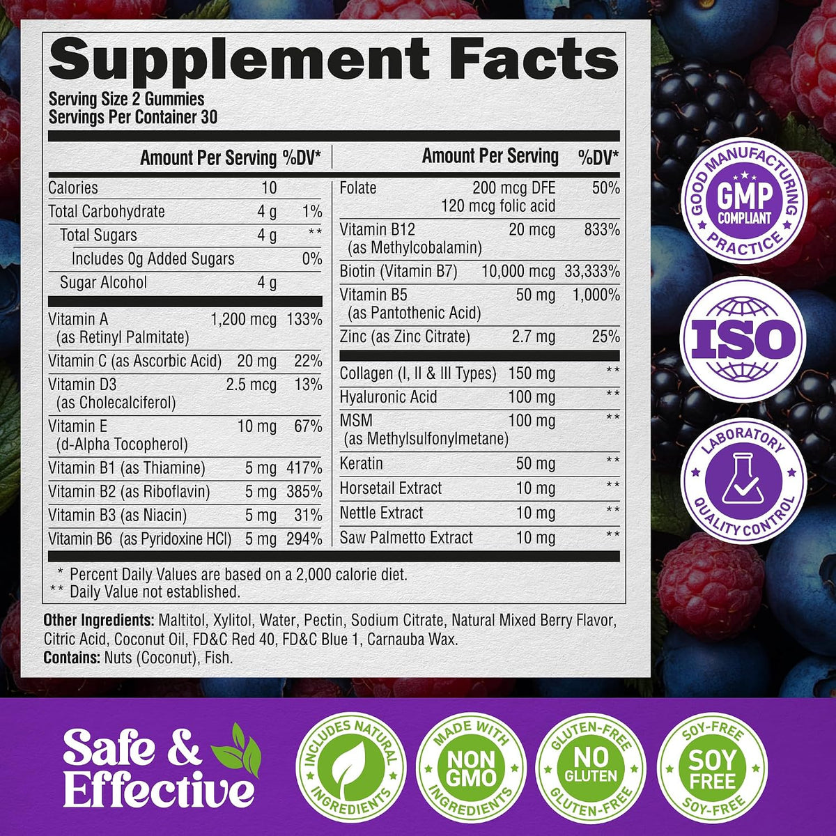 NUTRAHARMONY Biotin Gummies with Collagen - Hair, Skin and Nail Support - 10000mcg - Sugar-Free - Mixed Berry (2-Pack) - görsel 8