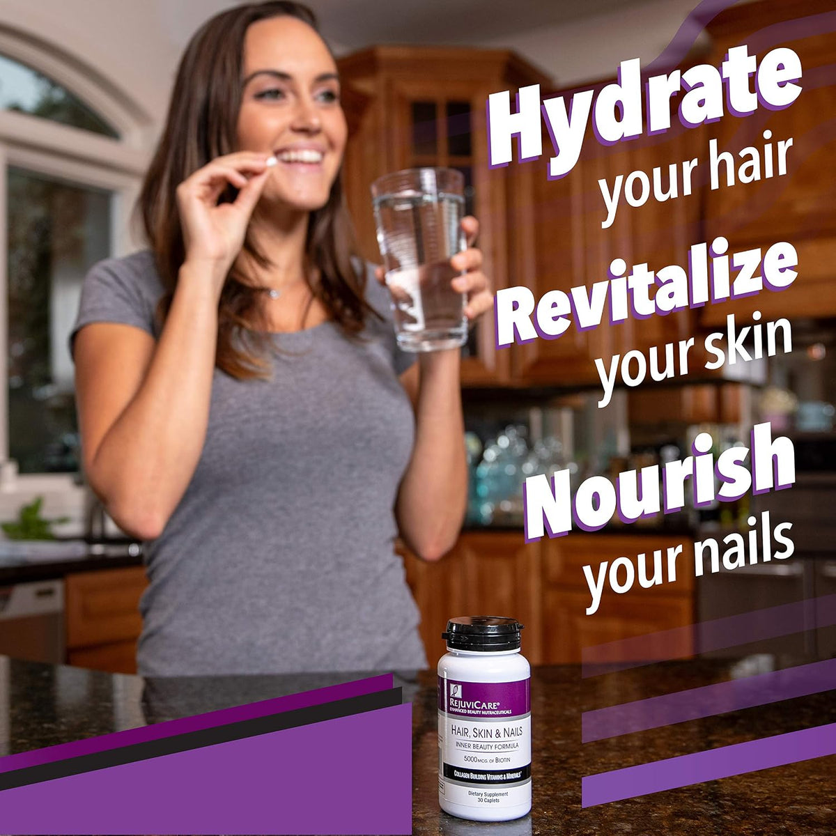 Rejuvicare Hair, Skin & Nails Beauty Formula with Biotin, Collagen Building Vitamins and Minerals, 30 Servings - görsel 4
