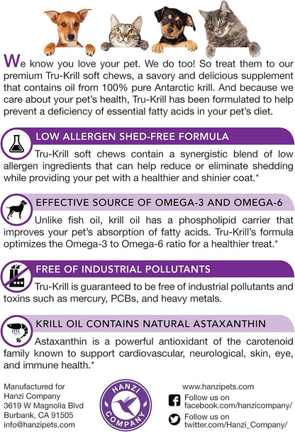 Premium Antarctic Krill Oil Soft Chews for Dogs - Omega-3, Astaxanthin, Vitamin E - 60 Chews