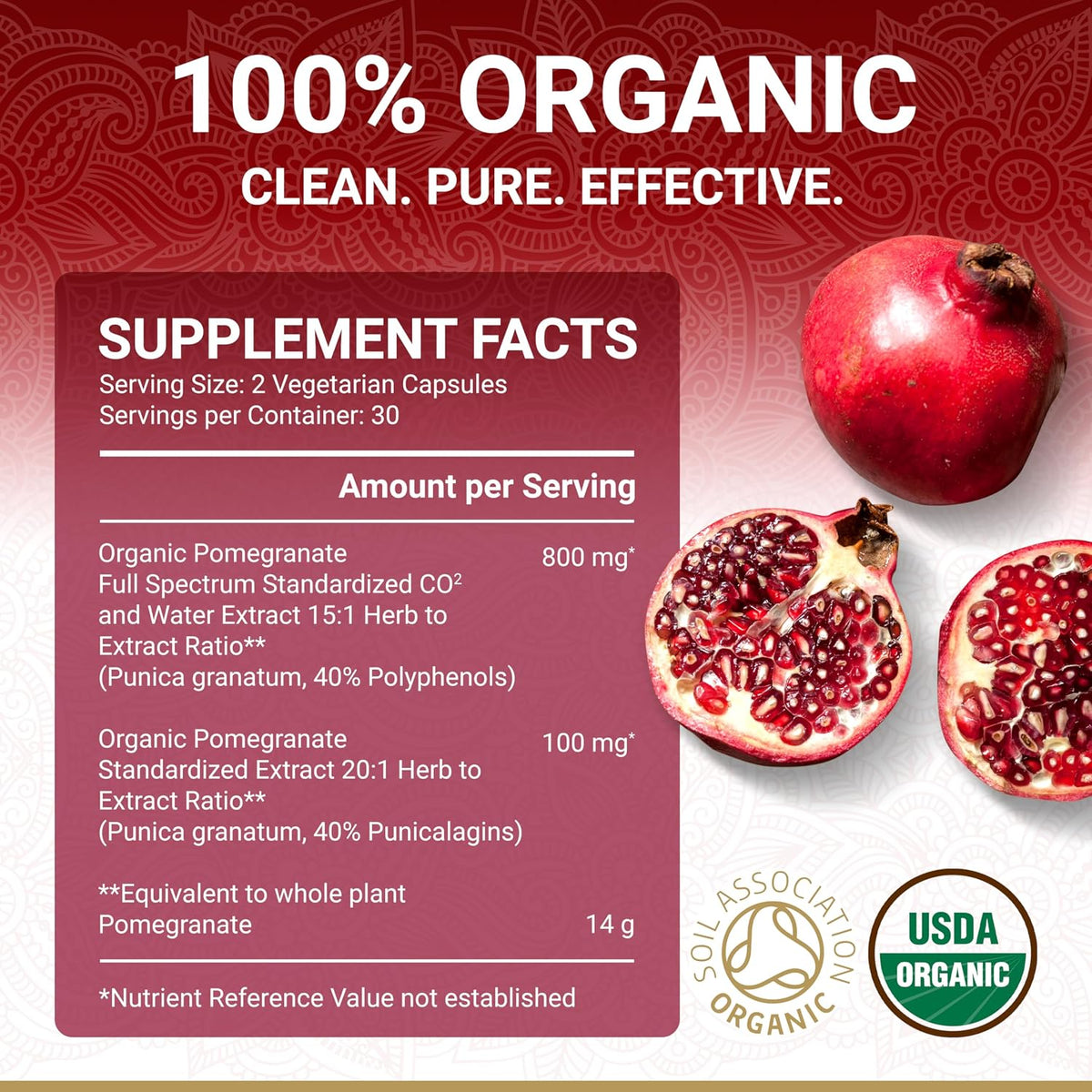 True Veda USDA Organic Pomegranate Extract Supplement - 60 Vegan Capsules - görsel 5