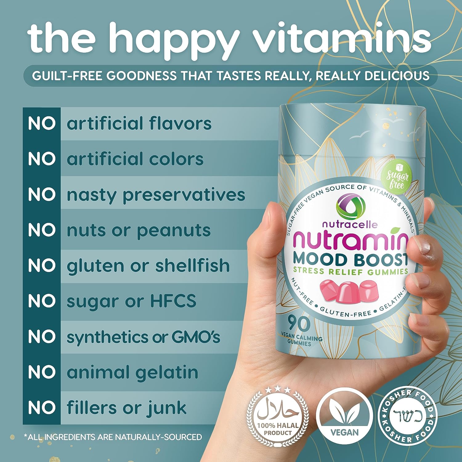 NUTRAMIN Mood Boost Multivitamin Gummy - Anti-Stress Magnesium Ashwagandha + B Complex - Sugar-Free, Vegan, Gluten-Free (90 Count) - görsel 7
