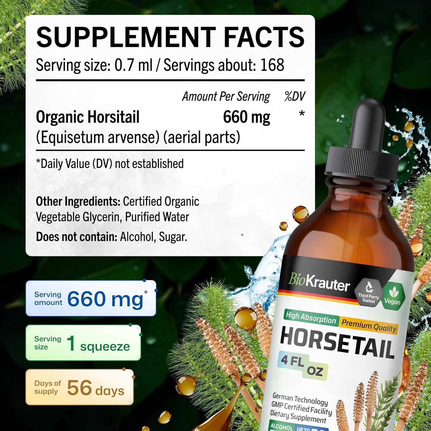 BIO KRAUTER® Horsetail Supplement - Hair, Skin & Nails Liquid Drops - 118 ml - görsel 4