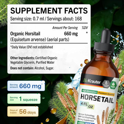 BIO KRAUTER® Horsetail Supplement - Hair, Skin & Nails Liquid Drops - 118 ml