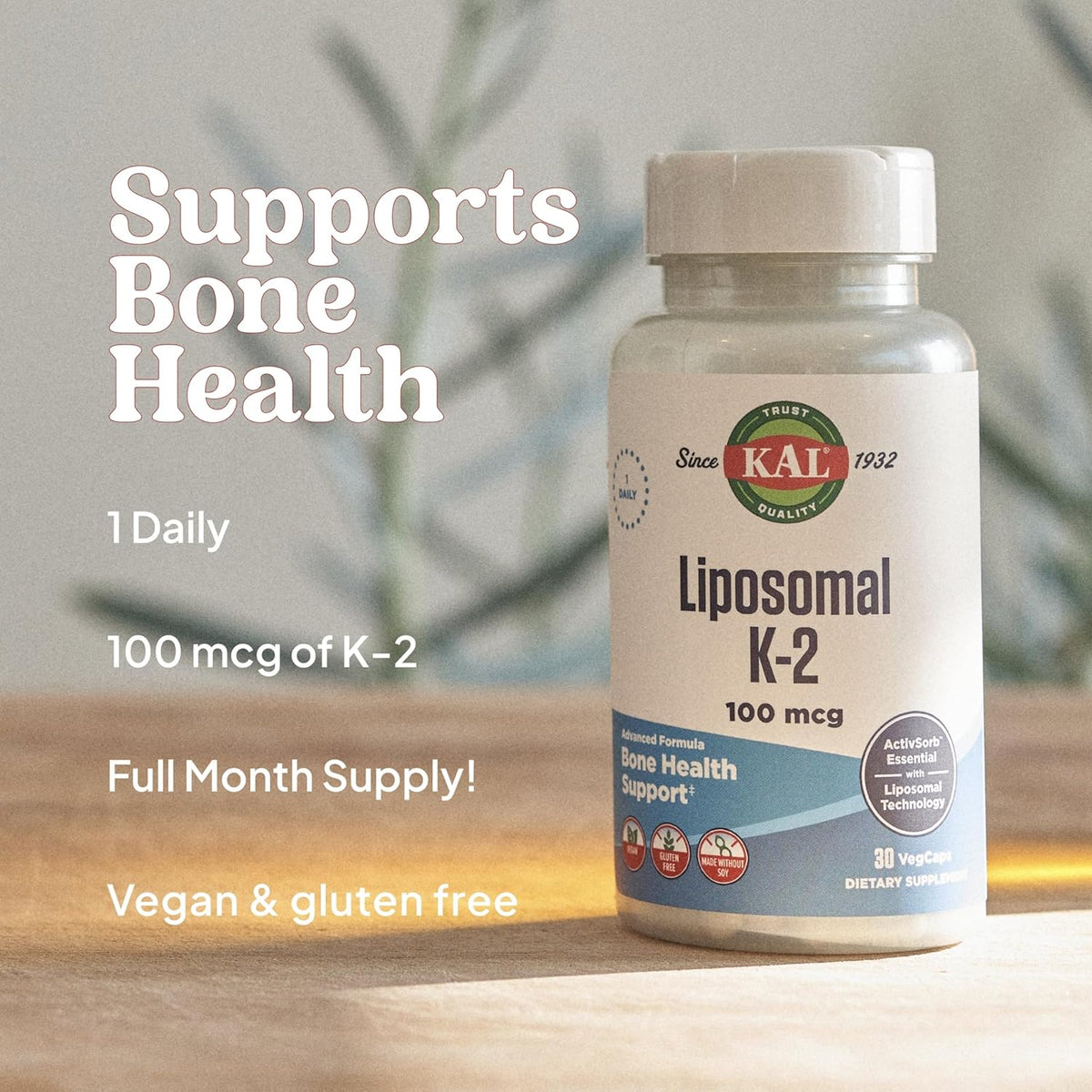 KAL Liposomal Vitamin K2 Supplement with MK7 100 mcg – High Absorption Bone Support, Vegan, 30 Veg Caps - görsel 4