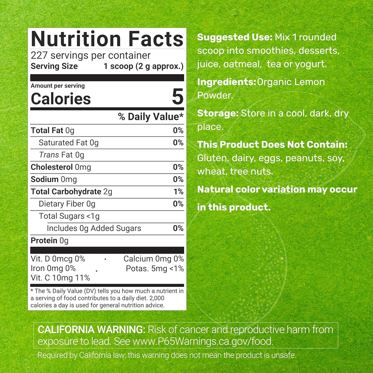 Organic Lemon Powder, 454g – Real Freeze-Dried Source – Rich in Essential Vitamin C – Natural Immune Support – Raw Lemon Juice Flavour & Aroma – Non-GMO, Filler Free, No Sugar - görsel 2