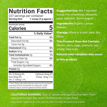 Organic Lemon Powder, 454g – Real Freeze-Dried Source – Rich in Essential Vitamin C – Natural Immune Support – Raw Lemon Juice Flavour & Aroma – Non-GMO, Filler Free, No Sugar