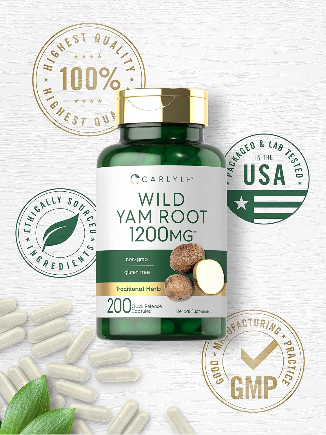Carlyle Wild Yam Root Capsules – 200 Count – Traditional Herbal Extract, Non-GM, Gluten-free - görsel 5