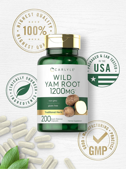 Carlyle Wild Yam Root Capsules – 200 Count – Traditional Herbal Extract, Non-GM, Gluten-free