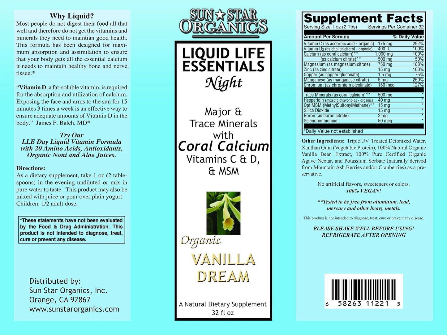 Sun Star Organics Liquid Life Essentials Night Formula Vanilla Liquid Supplement - görsel 2