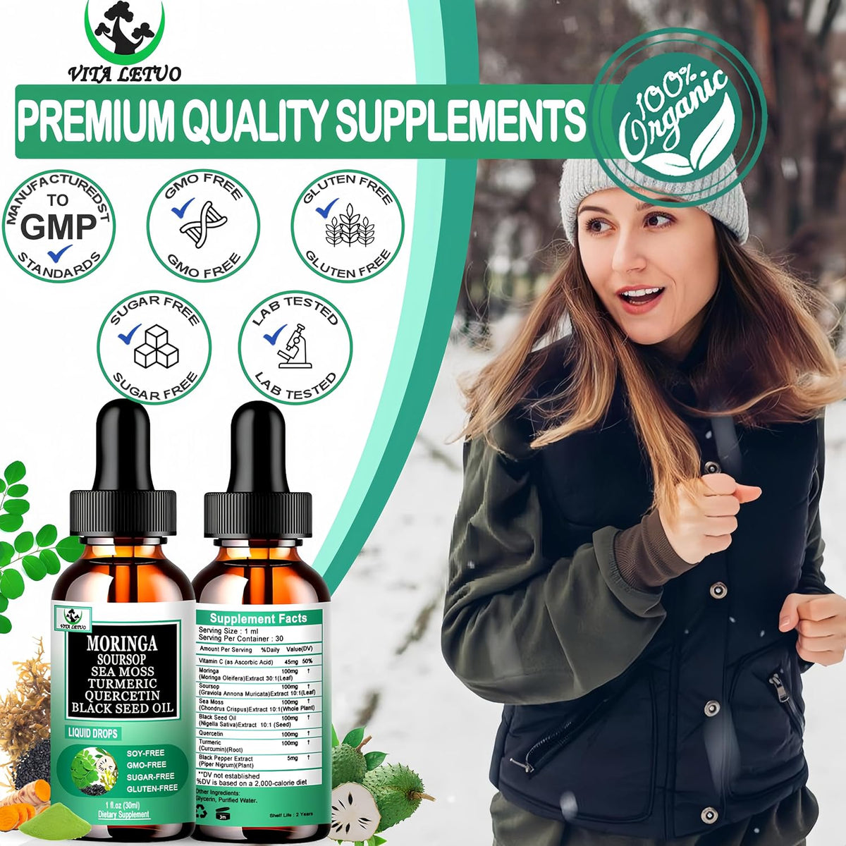 Moringa Drops: Pure Moringa Oleifera Liquid Extract with Soursop, Sea Moss, Black Seed Oil, Quercetin & Turmeric - Superfood Blend for Energy and Immune Support (30 Servings) - görsel 7